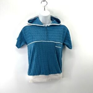 Vintage 70s Terry Cloth Top Sz S* Retro Beach Pool Coverup Hoodie Short Sleeve